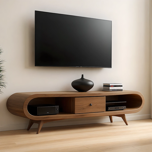 Mid-Century Rounded Solid Wood TV Stand – Organic Modern Console