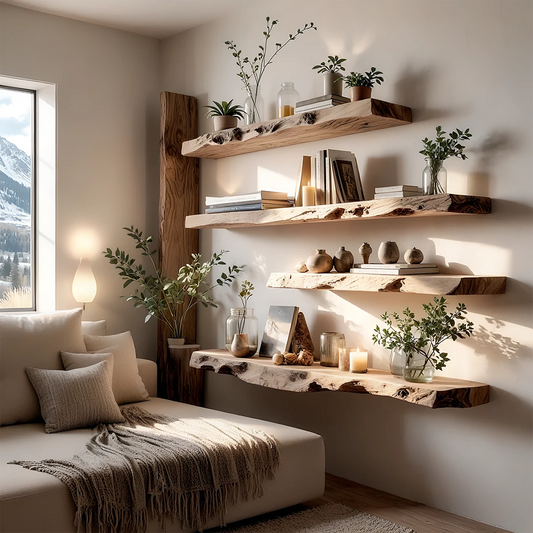 Handcrafted Solid Wood Floating Shelf with Live Edge Character