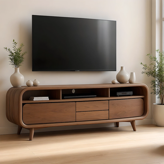 Rounded Leg Solid Wood TV Stand – Japandi Modern Console