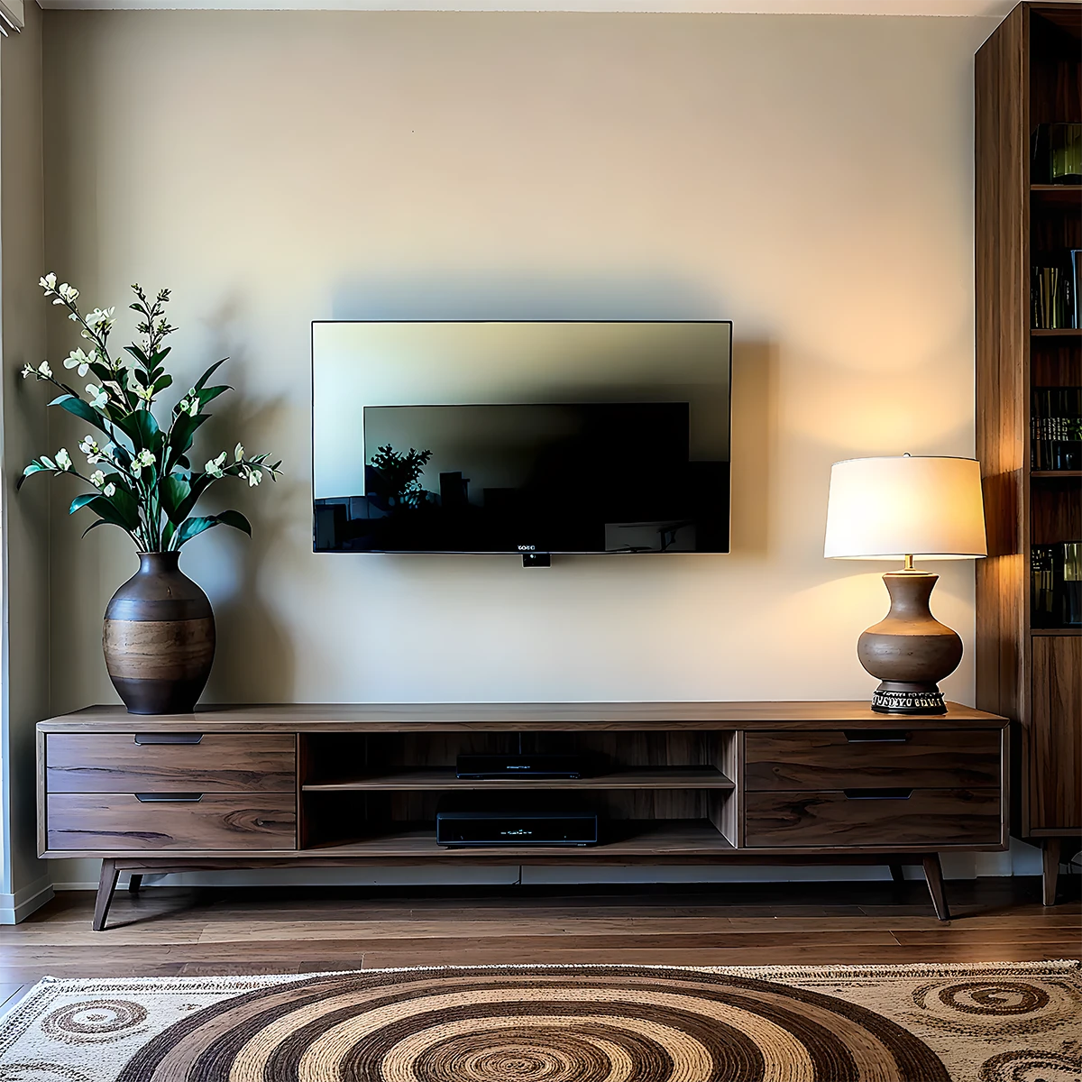 Walnut Solid Wood TV Stand – Mid-Century Japandi Console