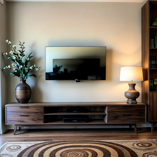 Walnut Solid Wood TV Stand – Mid-Century Japandi Console