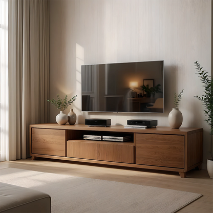Solid Oak Wood TV Stand – Japandi Modern Minimalist Console