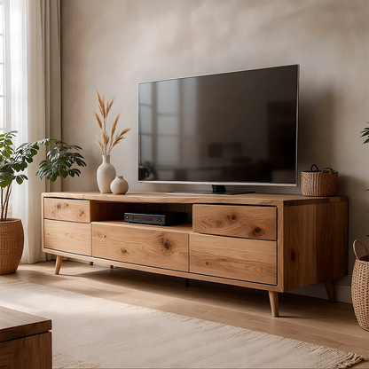 Oak Solid Wood TV Stand – Scandinavian Japandi Console