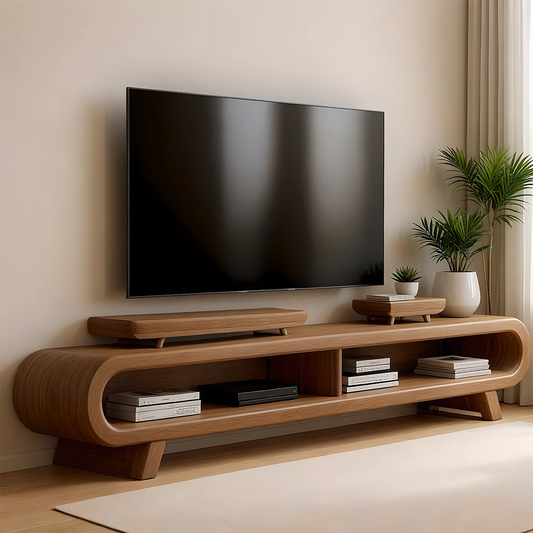 Rounded Leg Solid Wood TV Stand – Japandi Modern Console