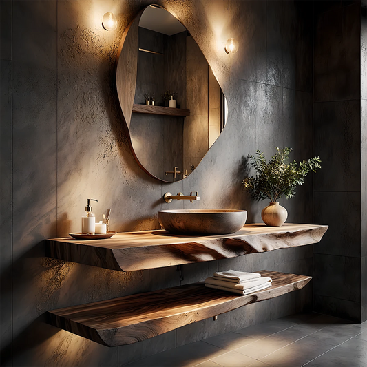 Handcrafted Solid Wood Floating Bathroom Vanity Shelf with Live Edge