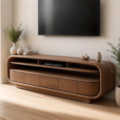 Rounded Edge Solid Wood TV Stand – Japandi Organic Modern