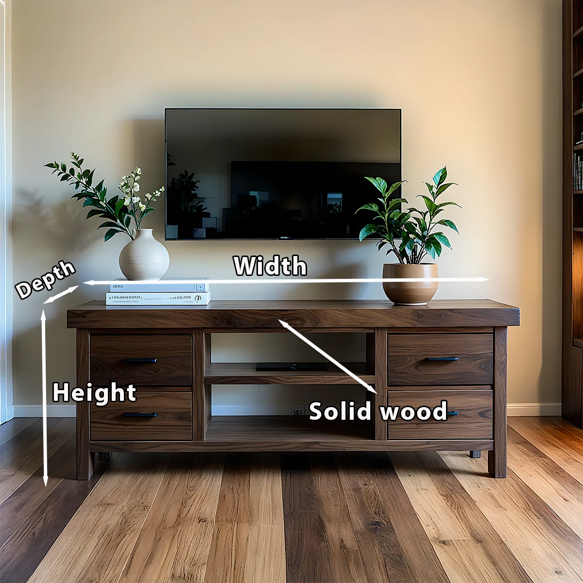 Walnut Solid Wood TV Stand – Modern Japandi Console