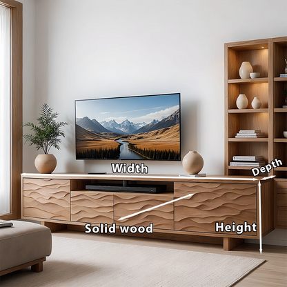 Wave Pattern Solid Wood TV Stand – Handcrafted Organic Modern Console
