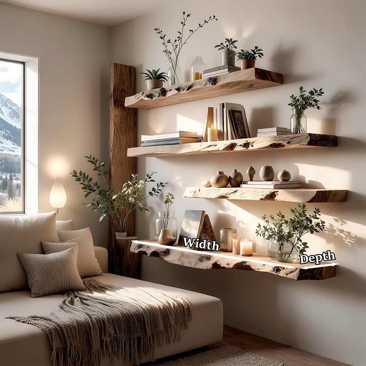 Handcrafted Solid Wood Floating Shelf with Live Edge Character