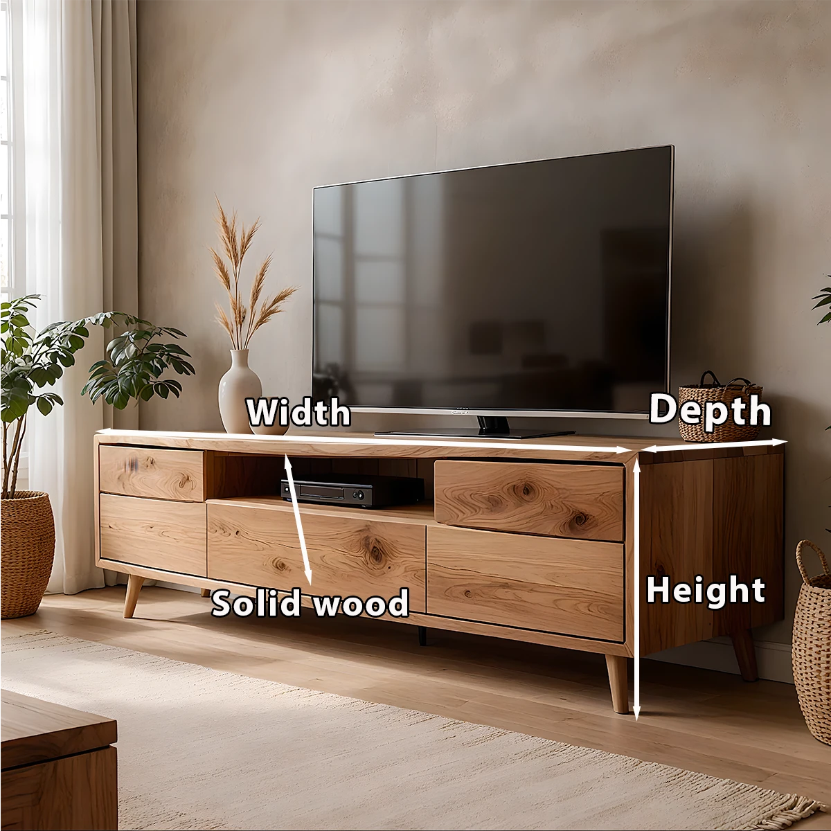 Oak Solid Wood TV Stand – Scandinavian Japandi Console