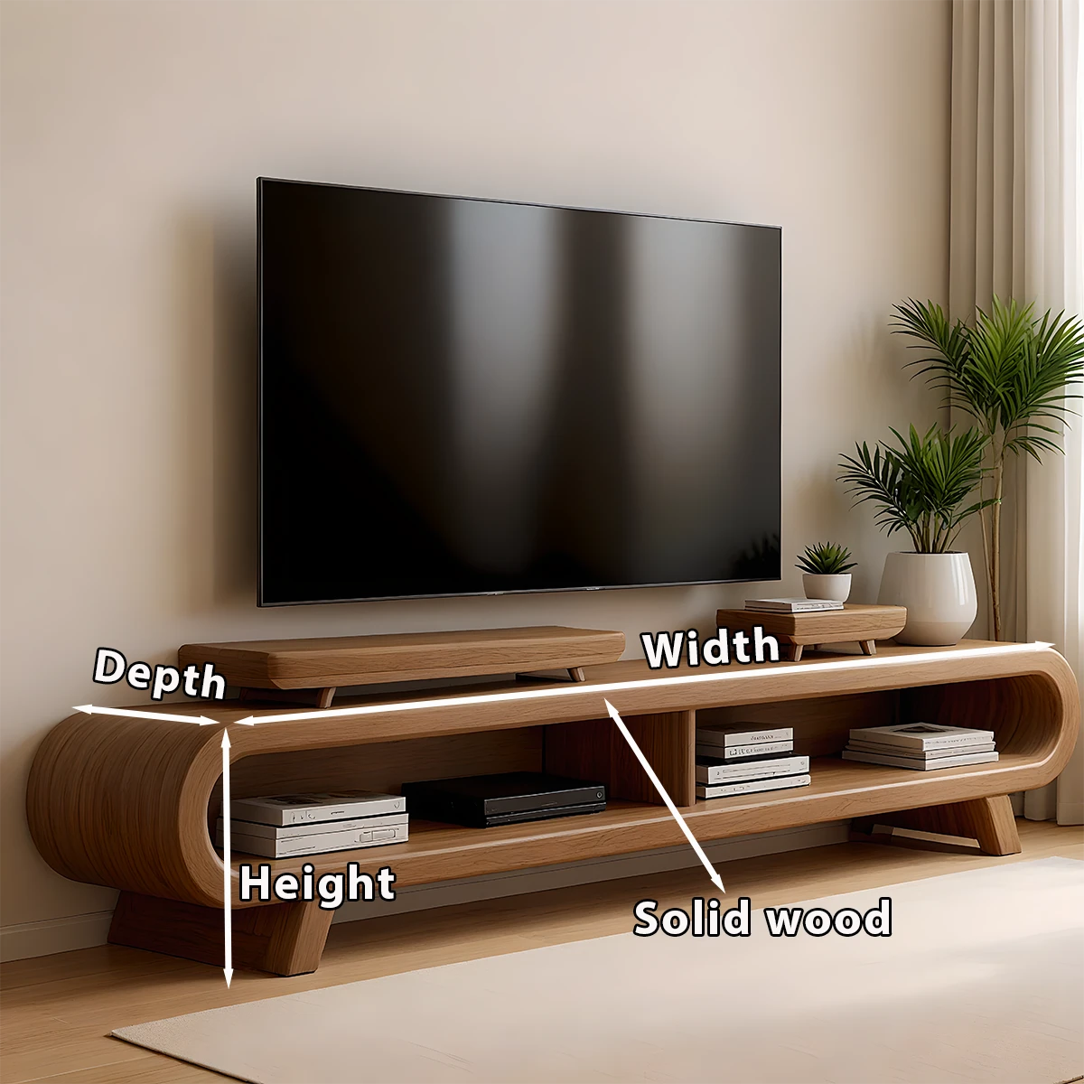 Rounded Leg Solid Wood TV Stand – Japandi Modern Console