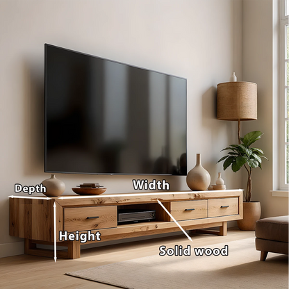 Rustic Beam Solid Wood TV Stand – Handcrafted Japandi Console