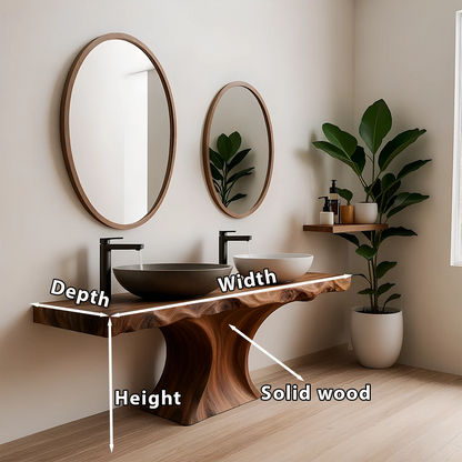 Double Basin Live Edge Solid Wood Vanity – Handcrafted Japandi Elegance