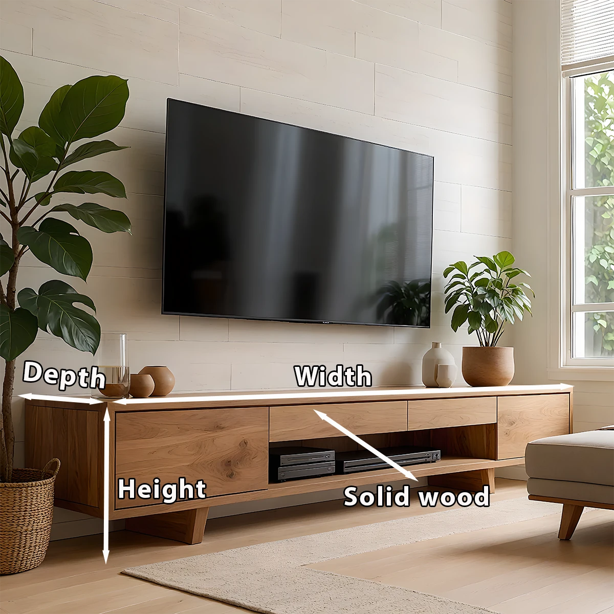 Floating Solid Wood TV Stand – Japandi Minimalist Console