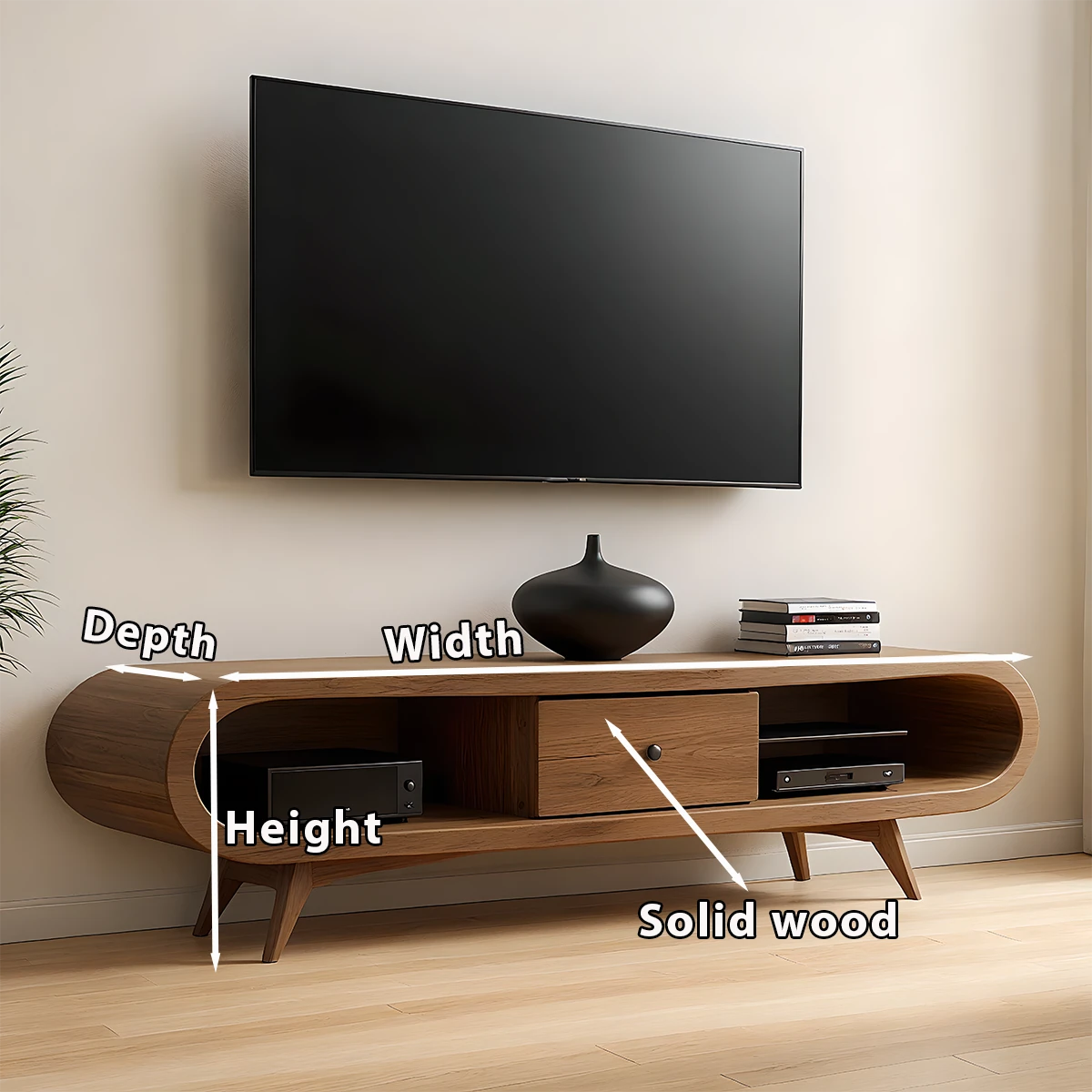 Mid-Century Rounded Solid Wood TV Stand – Organic Modern Console