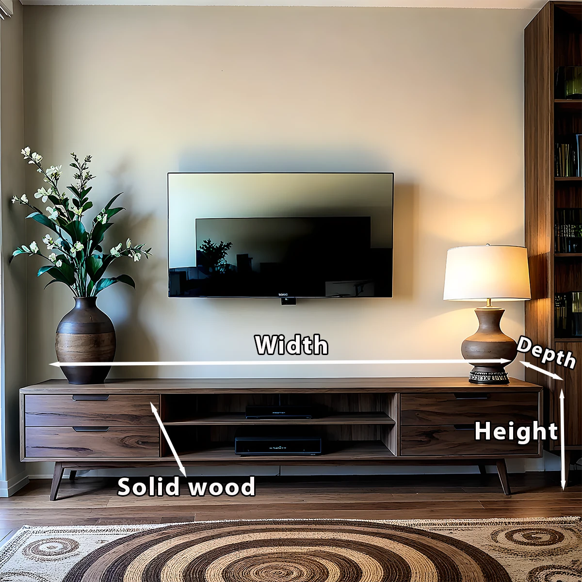 Walnut Solid Wood TV Stand – Mid-Century Japandi Console