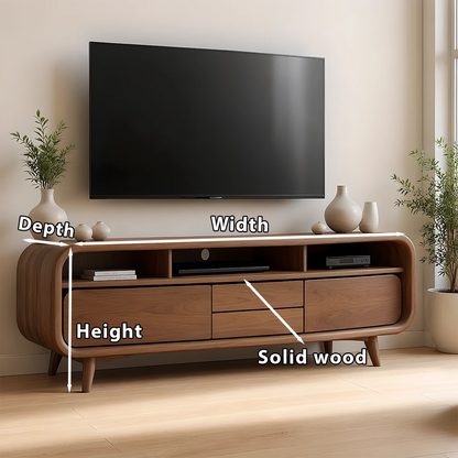 Rounded Leg Solid Wood TV Stand – Japandi Modern Console