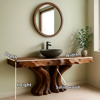 Sculpted Root Solid Wood Vanity – Handcrafted Wabi Sabi Bathroom Console