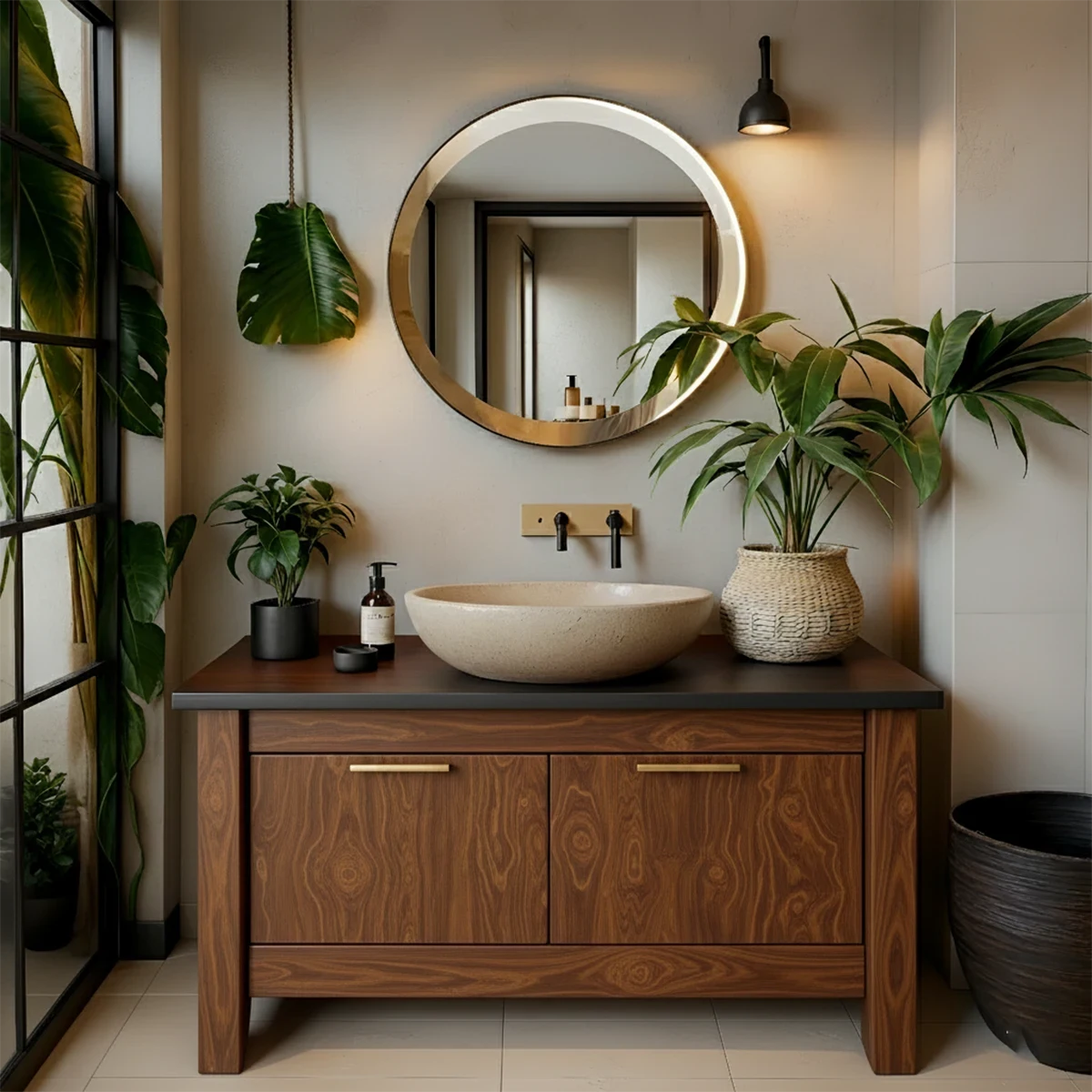 Handcrafted Solid Wood Bathroom Vanity Cabinet with Clean Sculptural Form