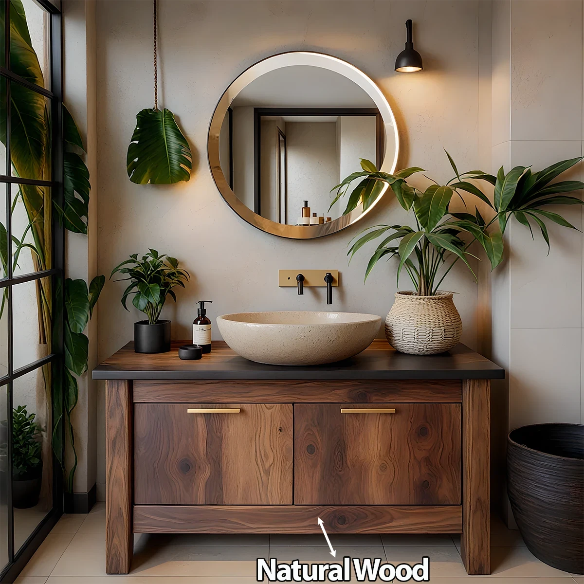 Handcrafted Solid Wood Bathroom Vanity Cabinet with Clean Sculptural Form