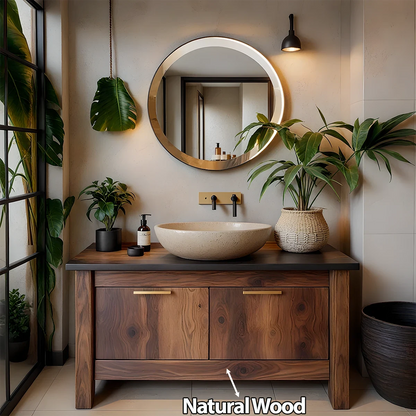 Handcrafted Solid Wood Bathroom Vanity Cabinet with Clean Sculptural Form