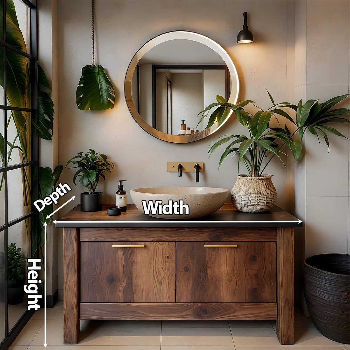 Handcrafted Solid Wood Bathroom Vanity Cabinet with Clean Sculptural Form