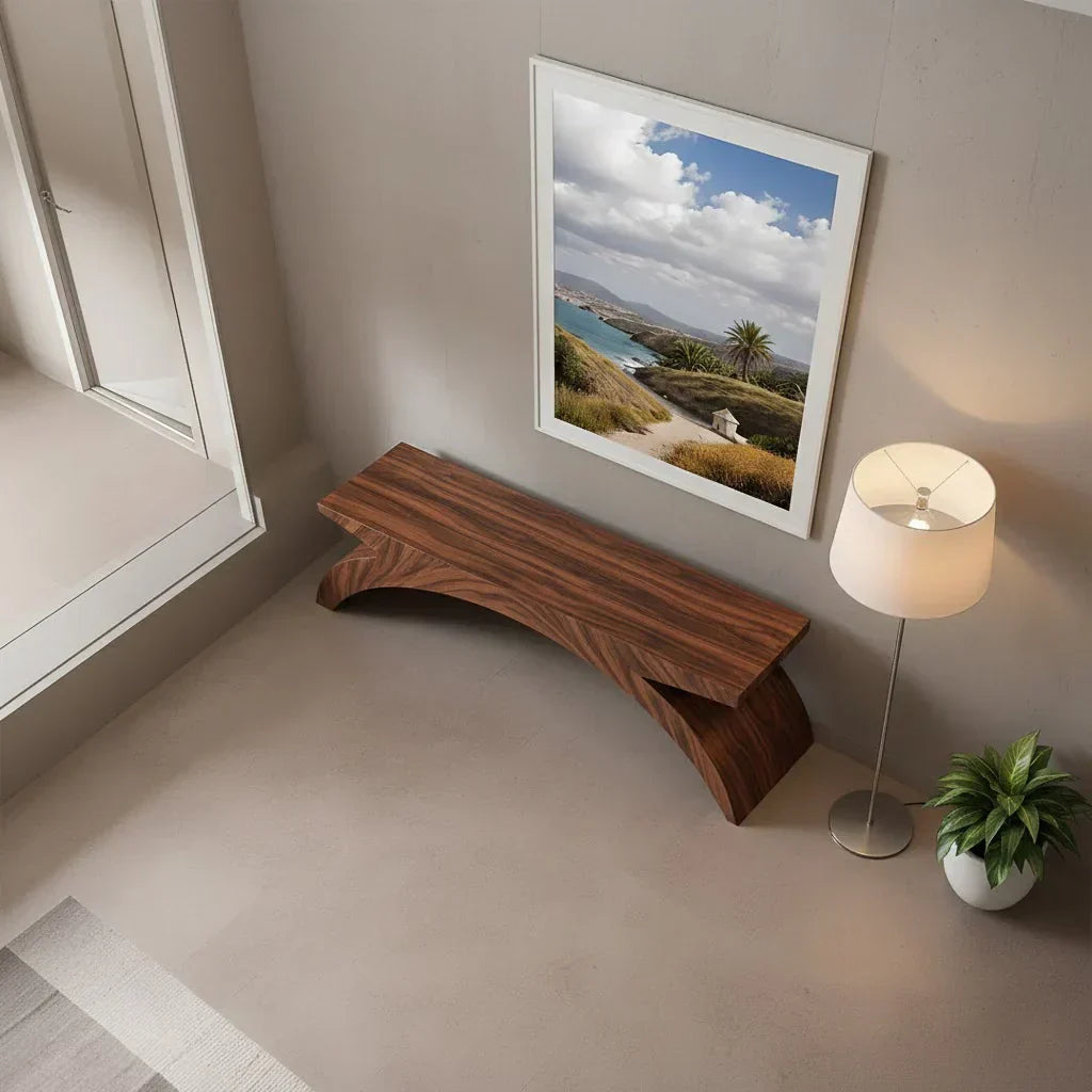 Arched Sculptural Bench in Natural Solid Wood – Wide Arc Edition - Rustiracraft