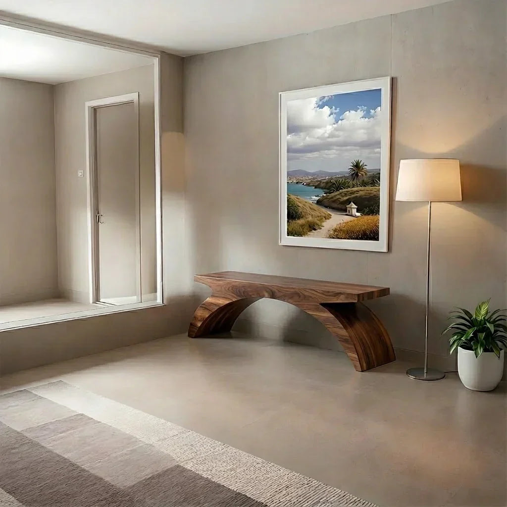 Arched Sculptural Bench in Natural Solid Wood – Wide Arc Edition - Rustiracraft