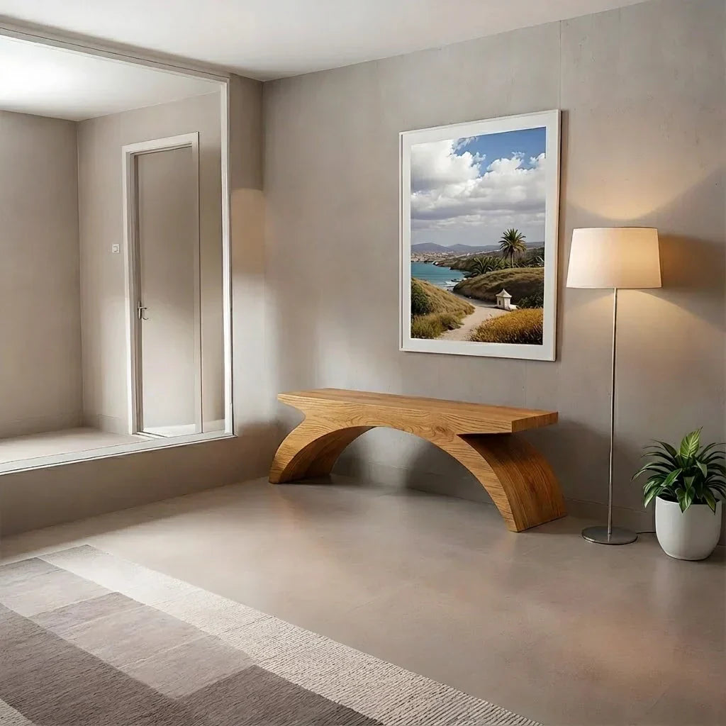 Arched Sculptural Bench in Natural Solid Wood – Wide Arc Edition - Rustiracraft