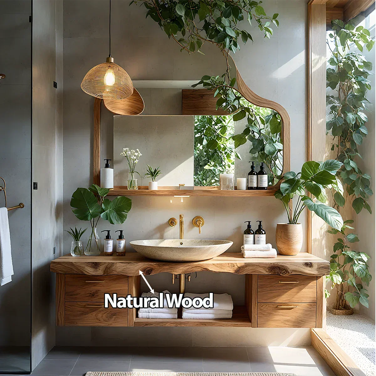 Artistic Live Edge Floating Vanity – Organic Japandi Spa Bathroom Console - Rustiracraft 