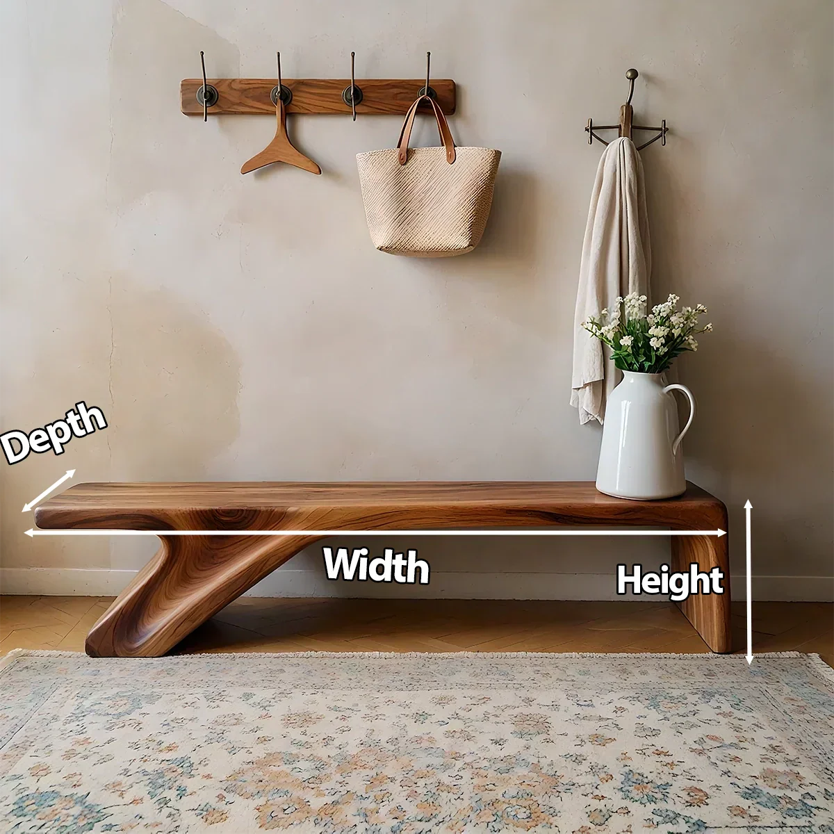 Asymmetric Sculpted Solid Wood Bench – Minimal Flowing Form - Rustiracraft