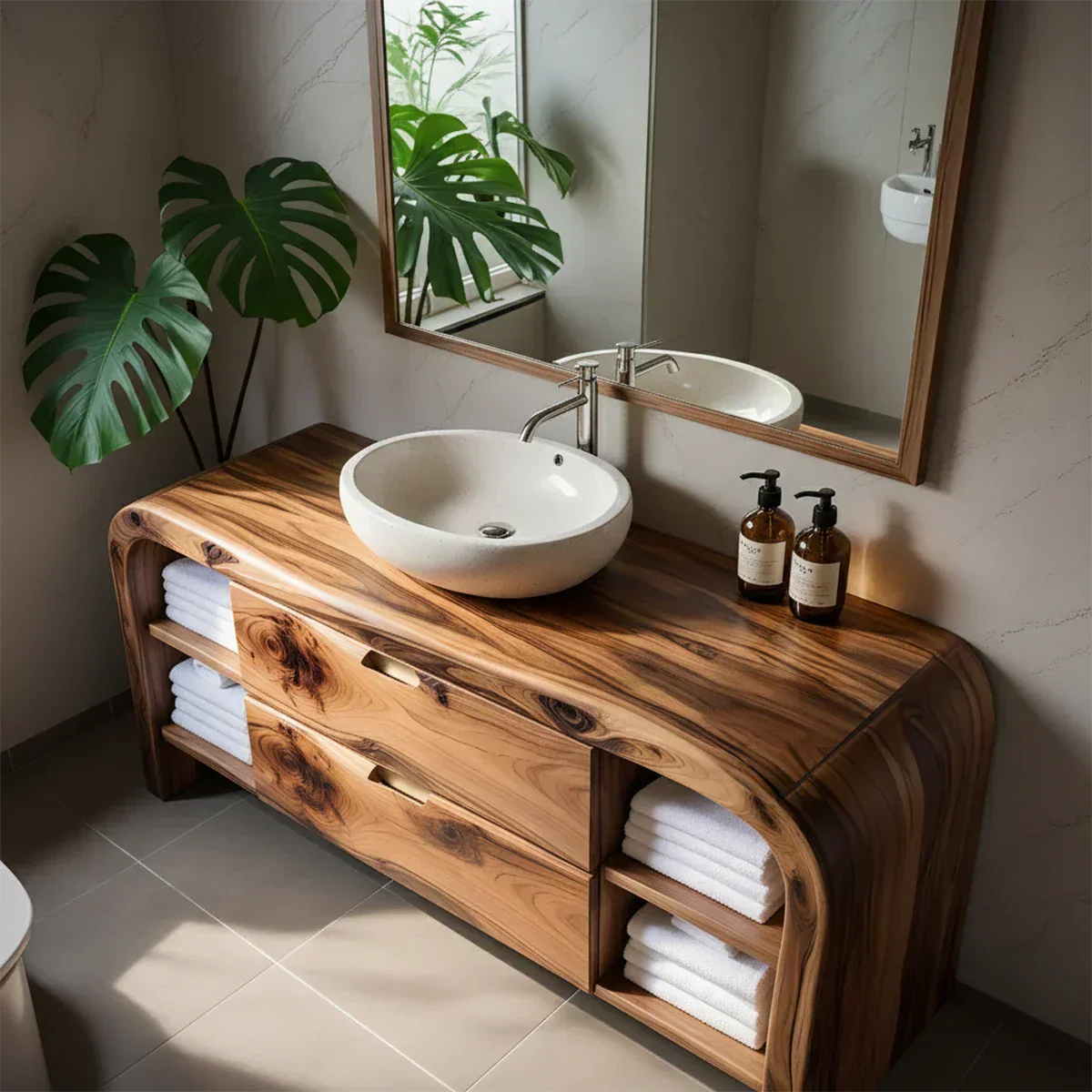 Aurora Bathroom Vanity – Natural Solid Wood Modern - Rustiracraft 