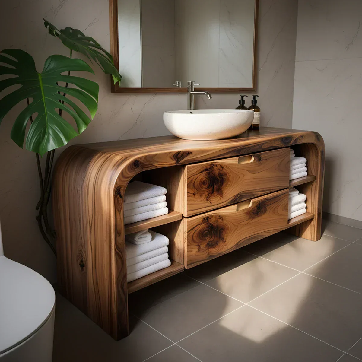Aurora Bathroom Vanity – Natural Solid Wood Modern - Rustiracraft 