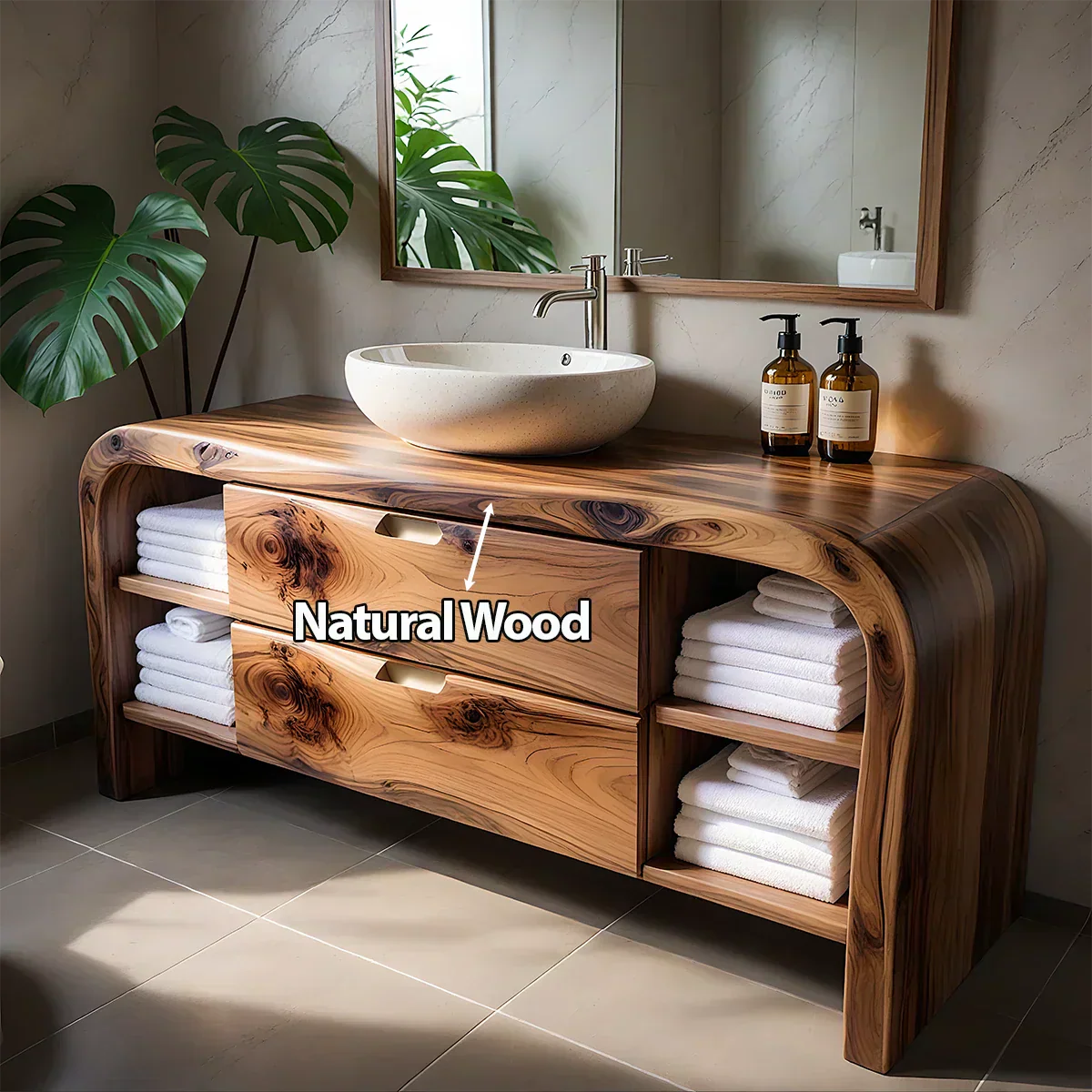 Aurora Bathroom Vanity – Natural Solid Wood Modern - Rustiracraft 