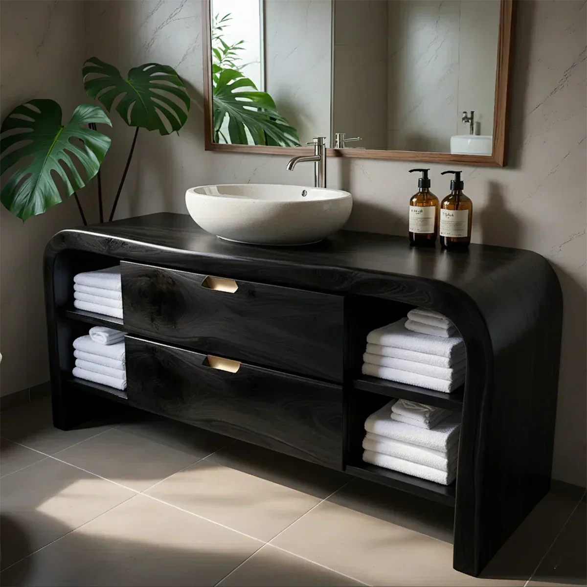 Aurora Bathroom Vanity – Natural Solid Wood Modern - Rustiracraft 