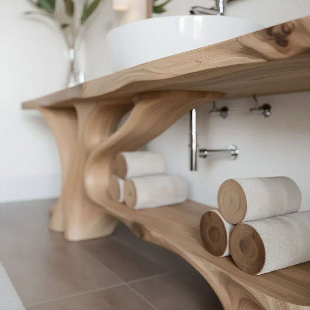 Branch Form Solid Wood Vanity with Flowing Organic Structure - Rustiracraft 