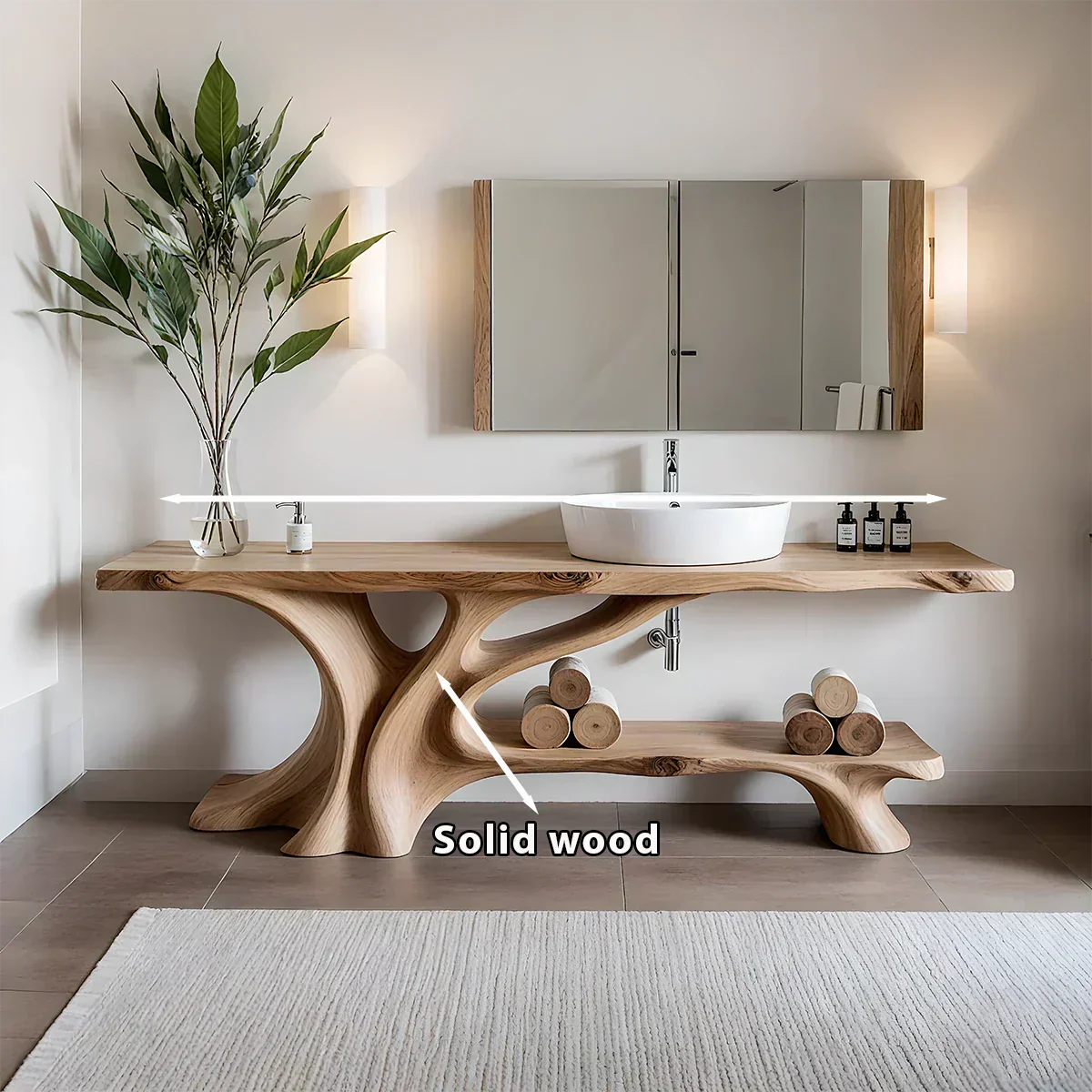 Branch Form Solid Wood Vanity with Flowing Organic Structure - Rustiracraft 