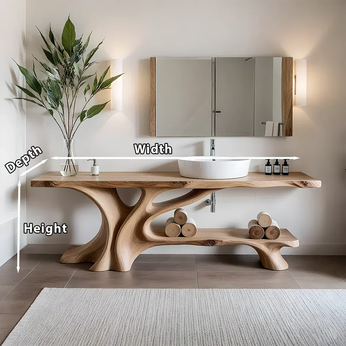 Branch Form Solid Wood Vanity with Flowing Organic Structure - Rustiracraft 