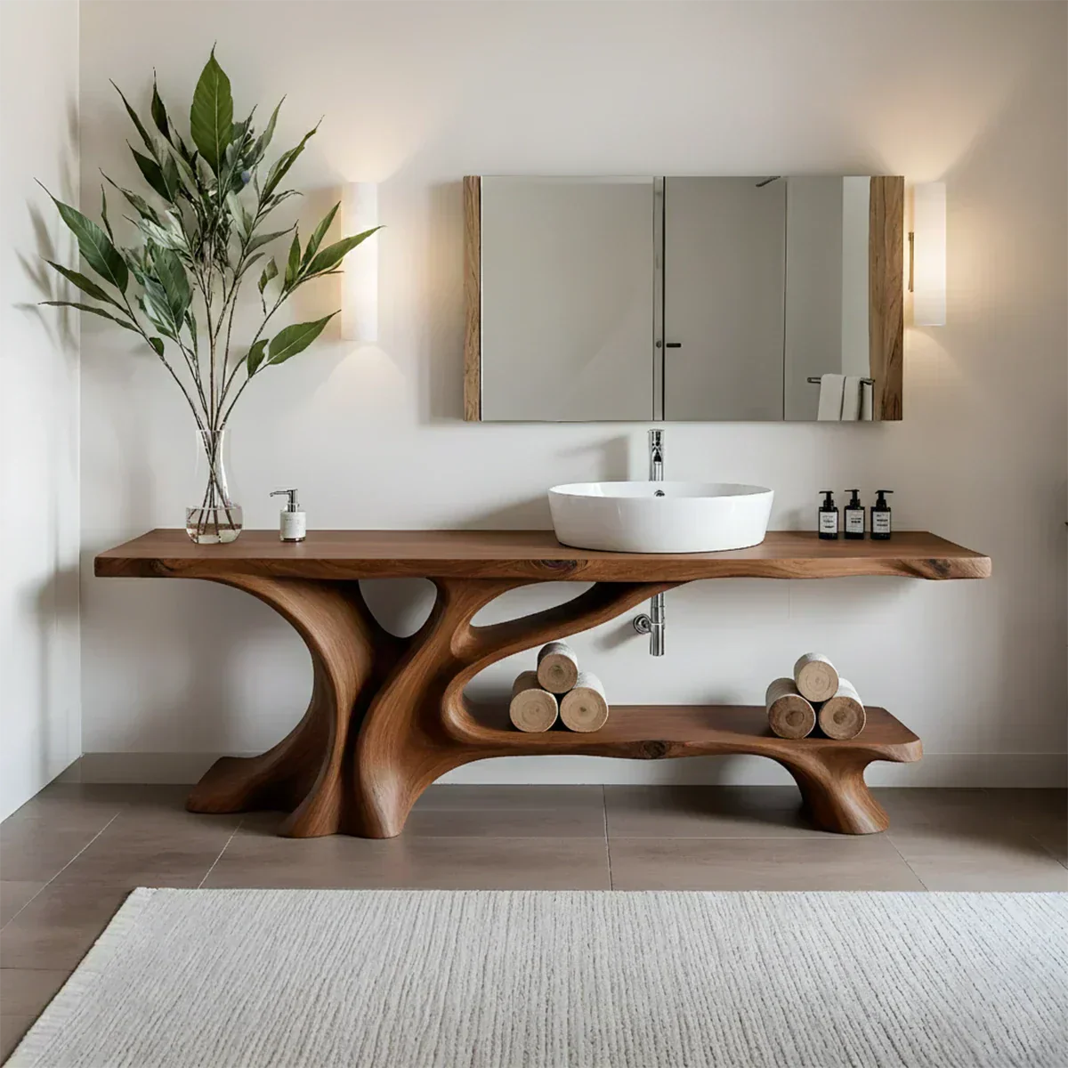 Branch Form Solid Wood Vanity with Flowing Organic Structure - Rustiracraft 