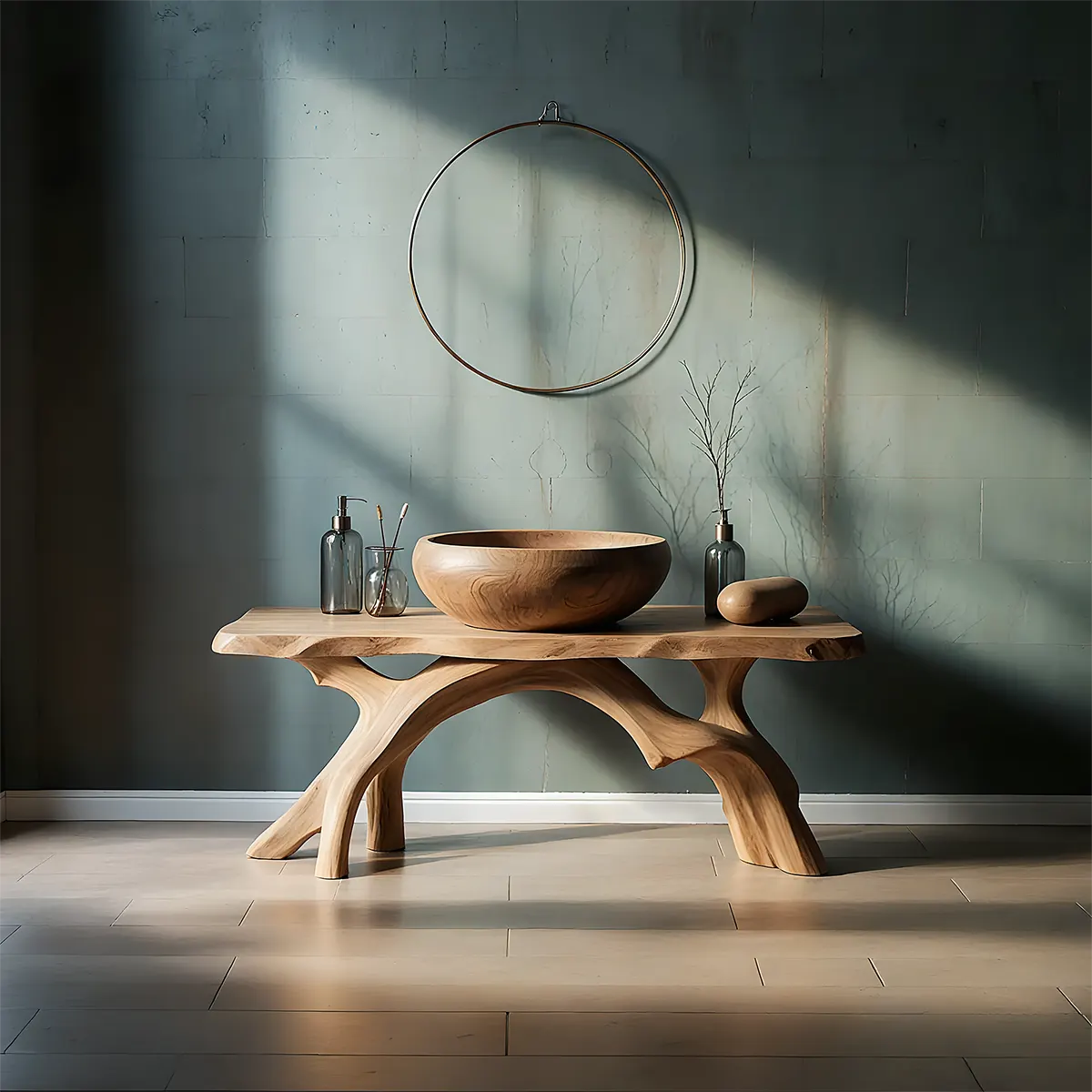 BranchArc Vanity – Sculpted Solid Wood Bathroom Console - Rustiracraft 