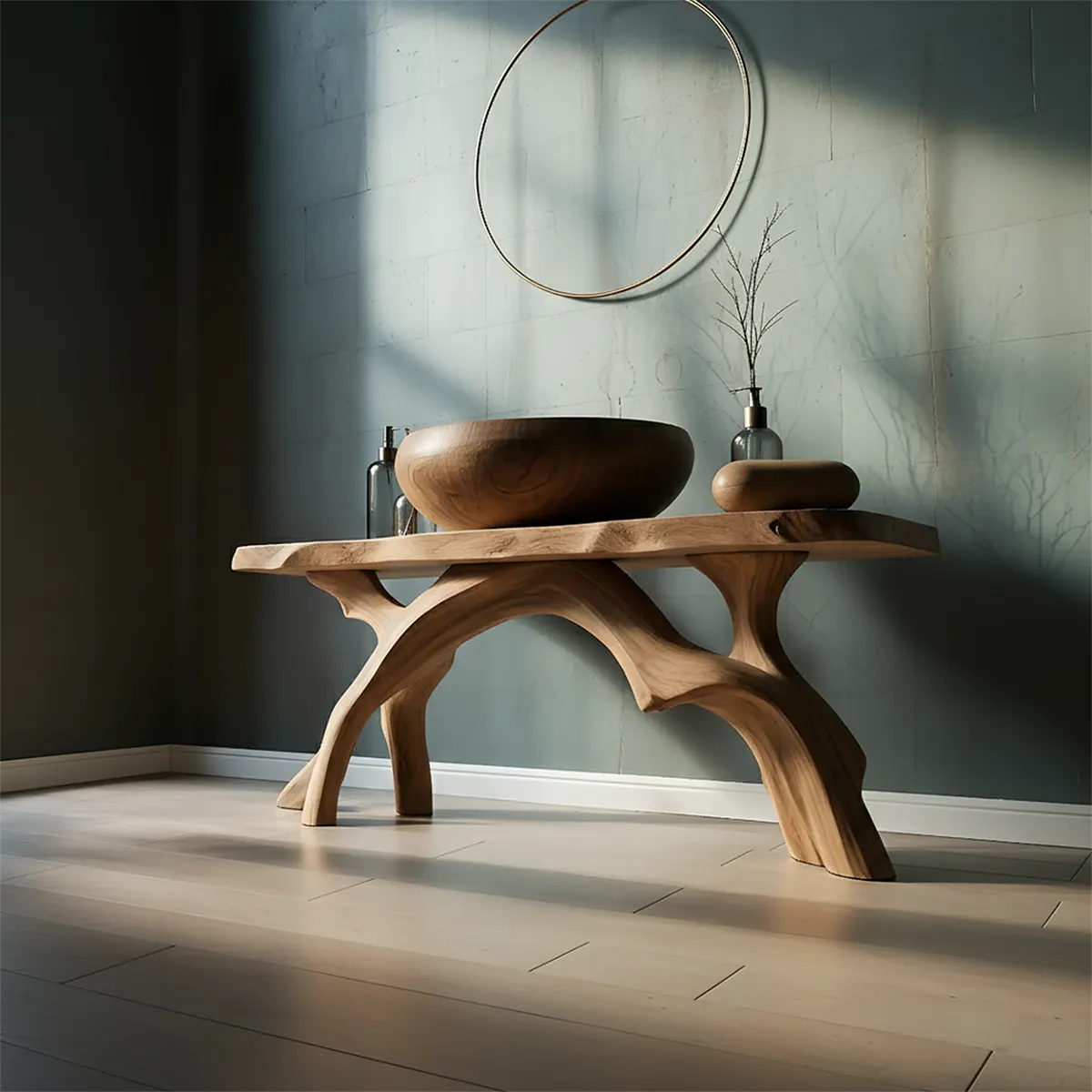 BranchArc Vanity – Sculpted Solid Wood Bathroom Console - Rustiracraft 