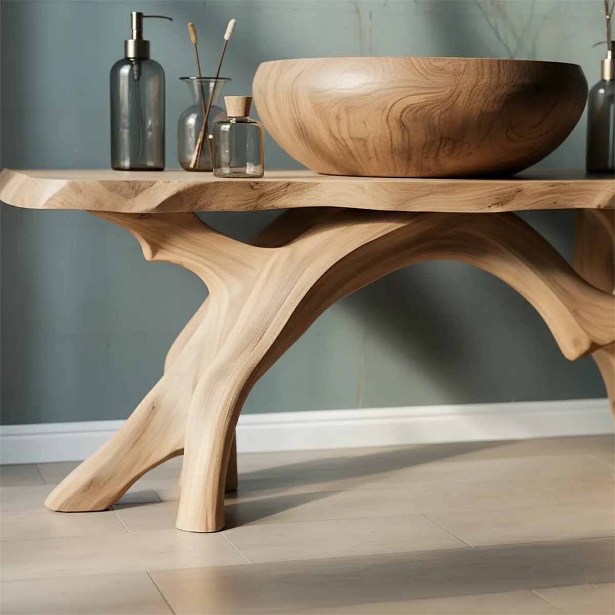 BranchArc Vanity – Sculpted Solid Wood Bathroom Console - Rustiracraft 