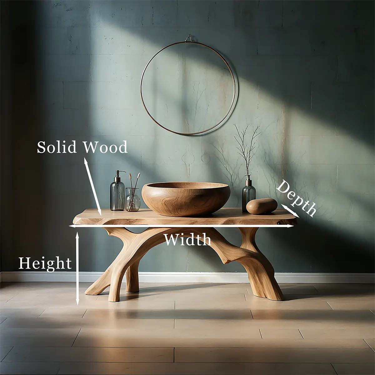 BranchArc Vanity – Sculpted Solid Wood Bathroom Console - Rustiracraft 