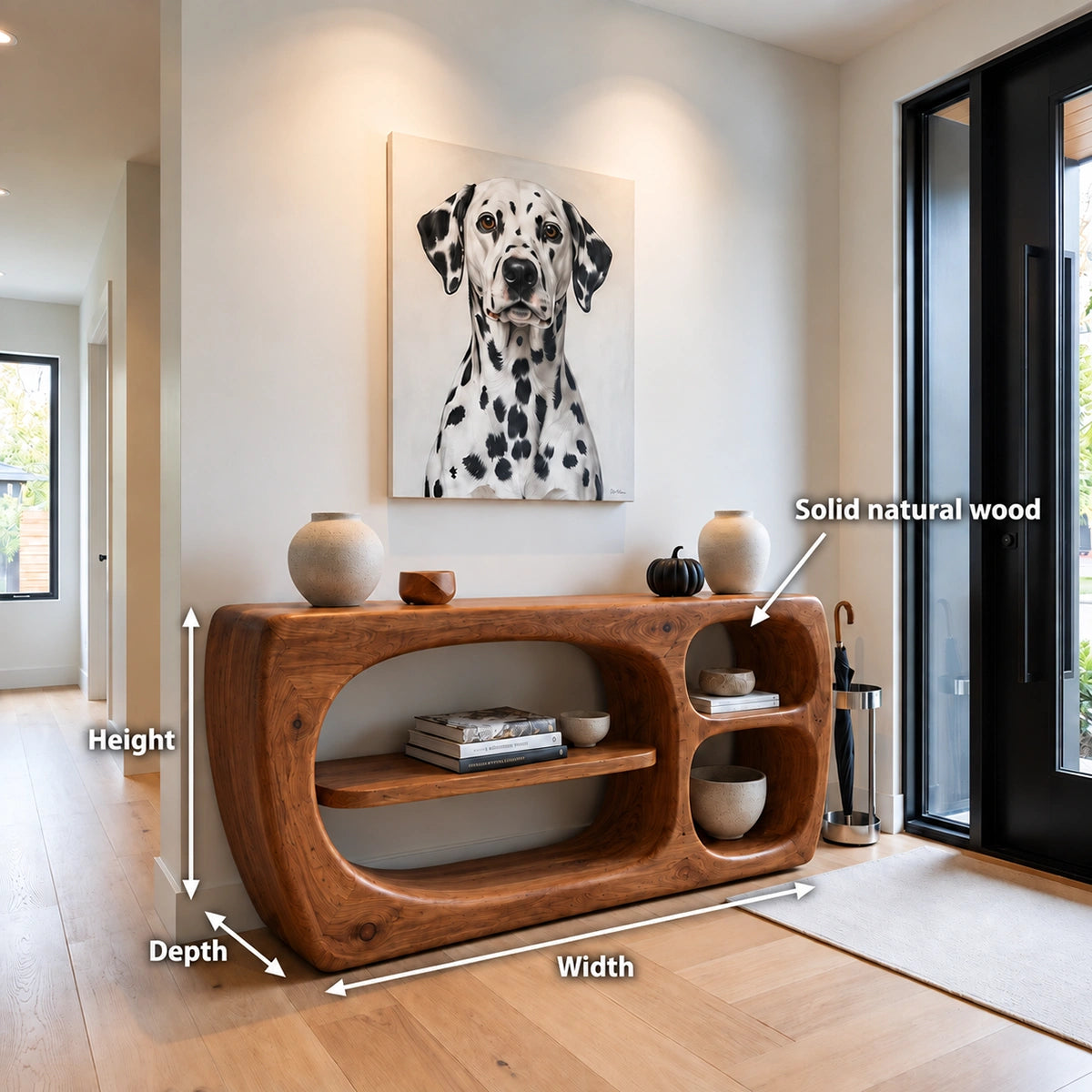 Console Table with Biomorphic Oval Niches in Natural Solid Wood Form - Rustiracraft