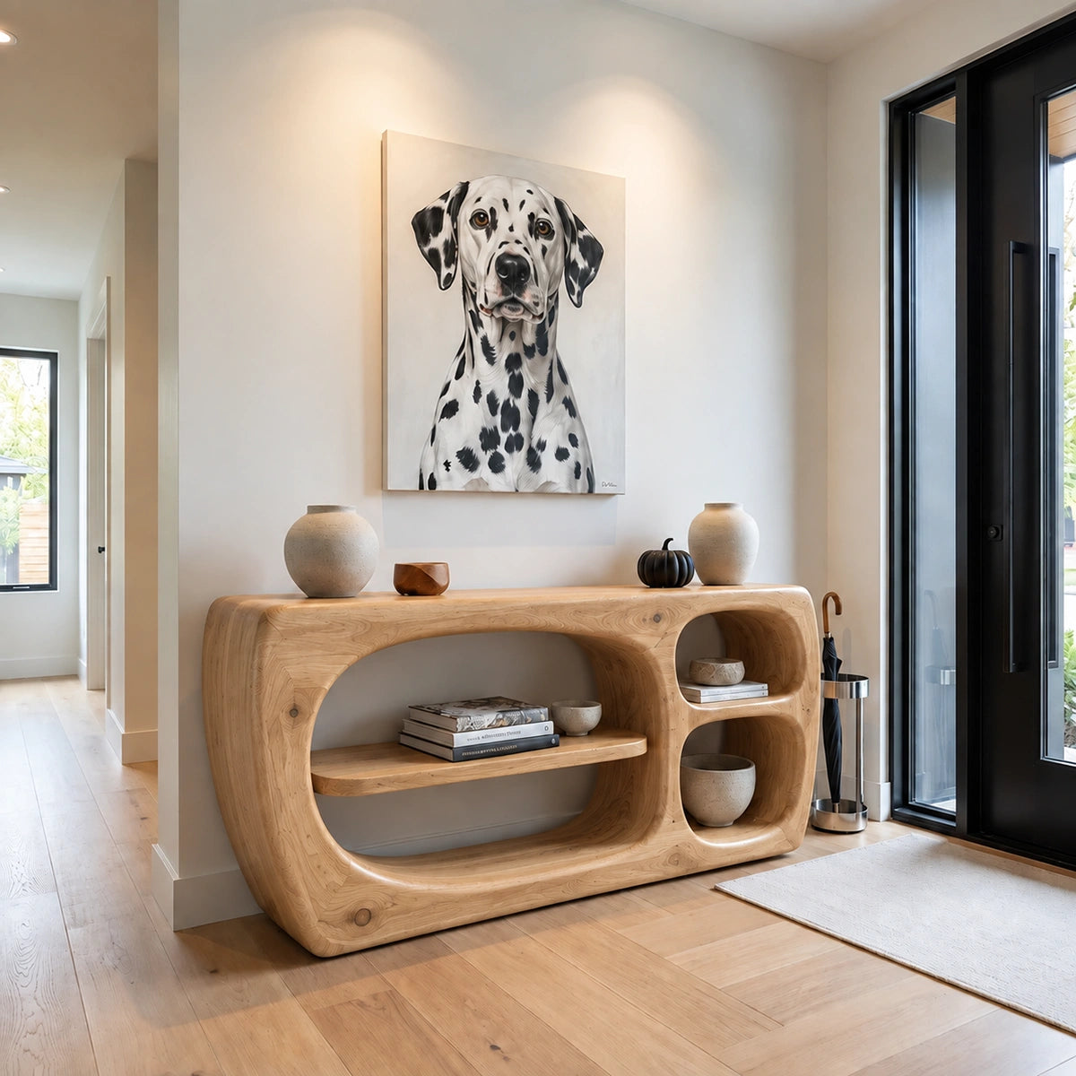 Console Table with Biomorphic Oval Niches in Natural Solid Wood Form - Rustiracraft