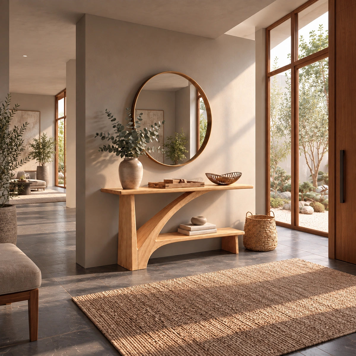 Console Table with Curved Arch Support in Natural Solid Wood Design - Rustiracraft