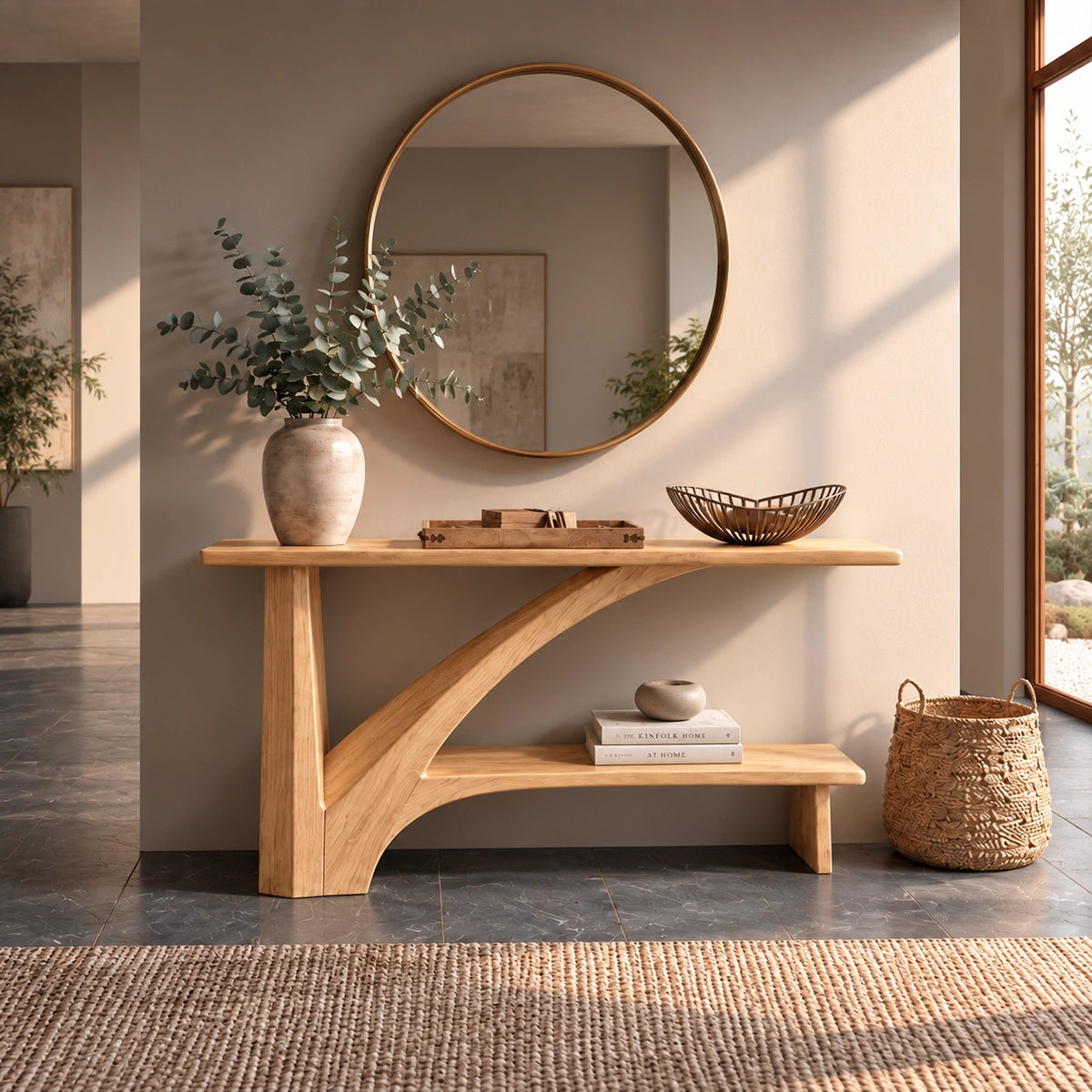 Console Table with Curved Arch Support in Natural Solid Wood Design - Rustiracraft