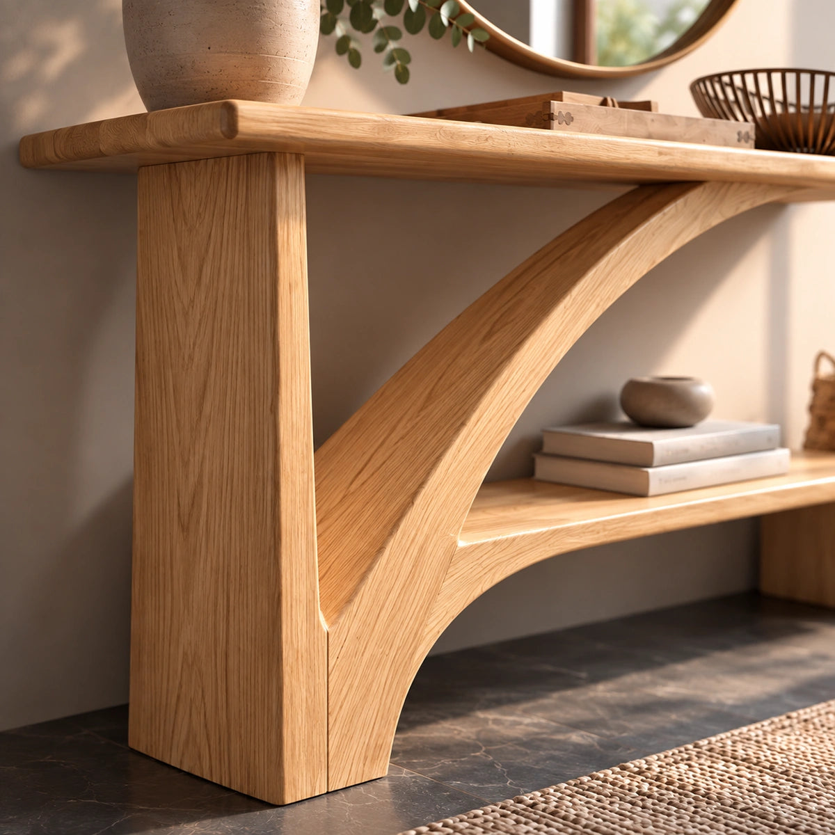 Console Table with Curved Arch Support in Natural Solid Wood Design - Rustiracraft