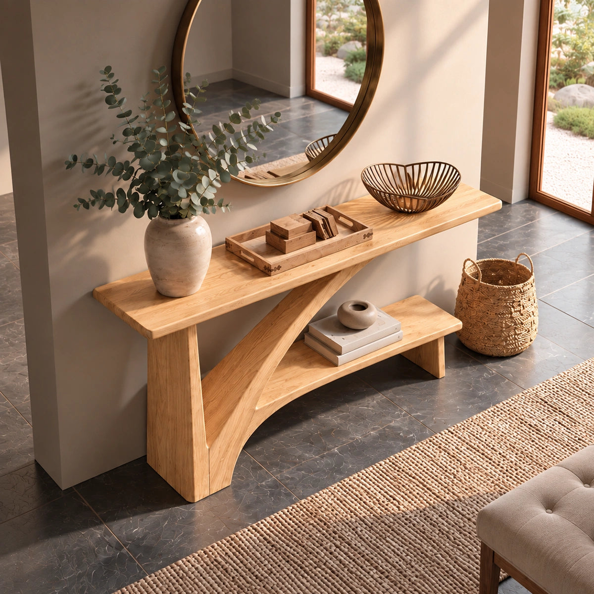 Console Table with Curved Arch Support in Natural Solid Wood Design - Rustiracraft
