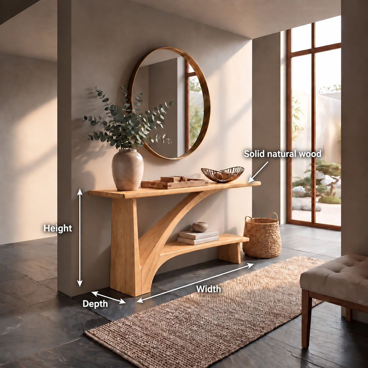 Console Table with Curved Arch Support in Natural Solid Wood Design - Rustiracraft